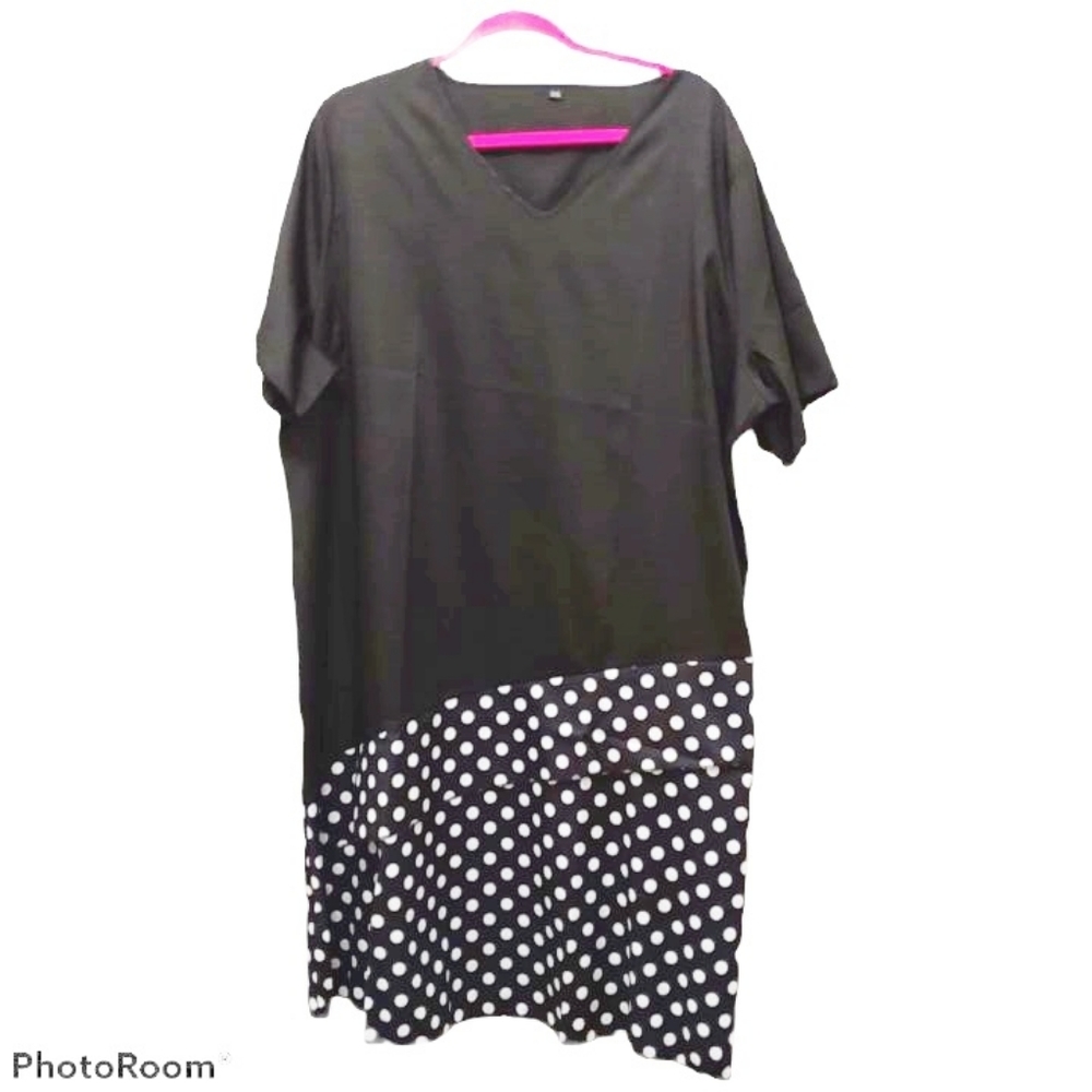 ``D25479 NT Casual Black & White Polka Dot Tunic Dress
